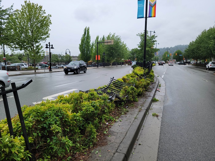 Damaged fencing along Pinetree way in Coquitlam