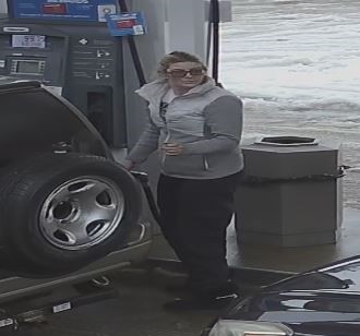 Image of female caught on video surveillance at gas station in Trail, BC